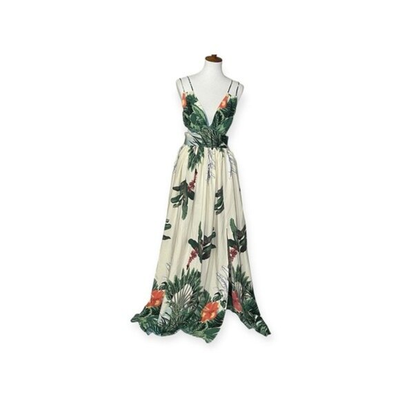 Dresses & Skirts - Floral Maxi Sundress with Plunge Neckline